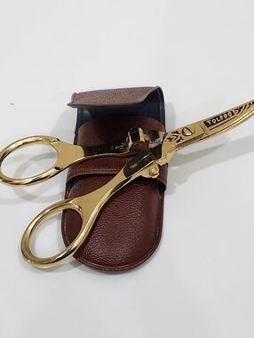 Antique Toledo Gold-Tone Foldable Scissors With Etched Design Souvenir